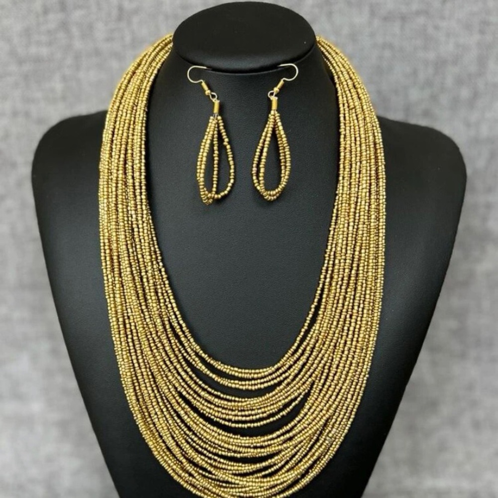 Gold Layered Necklace and Earrings Set